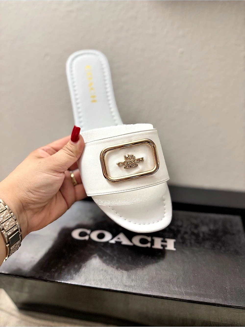 COACH White Slide Sandals US 9